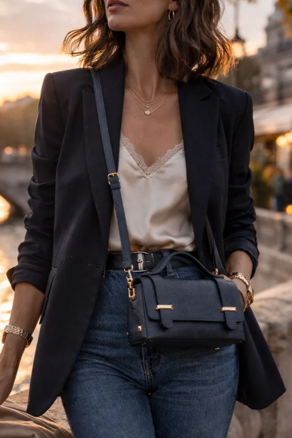 Margot Leather Clutch - Navy