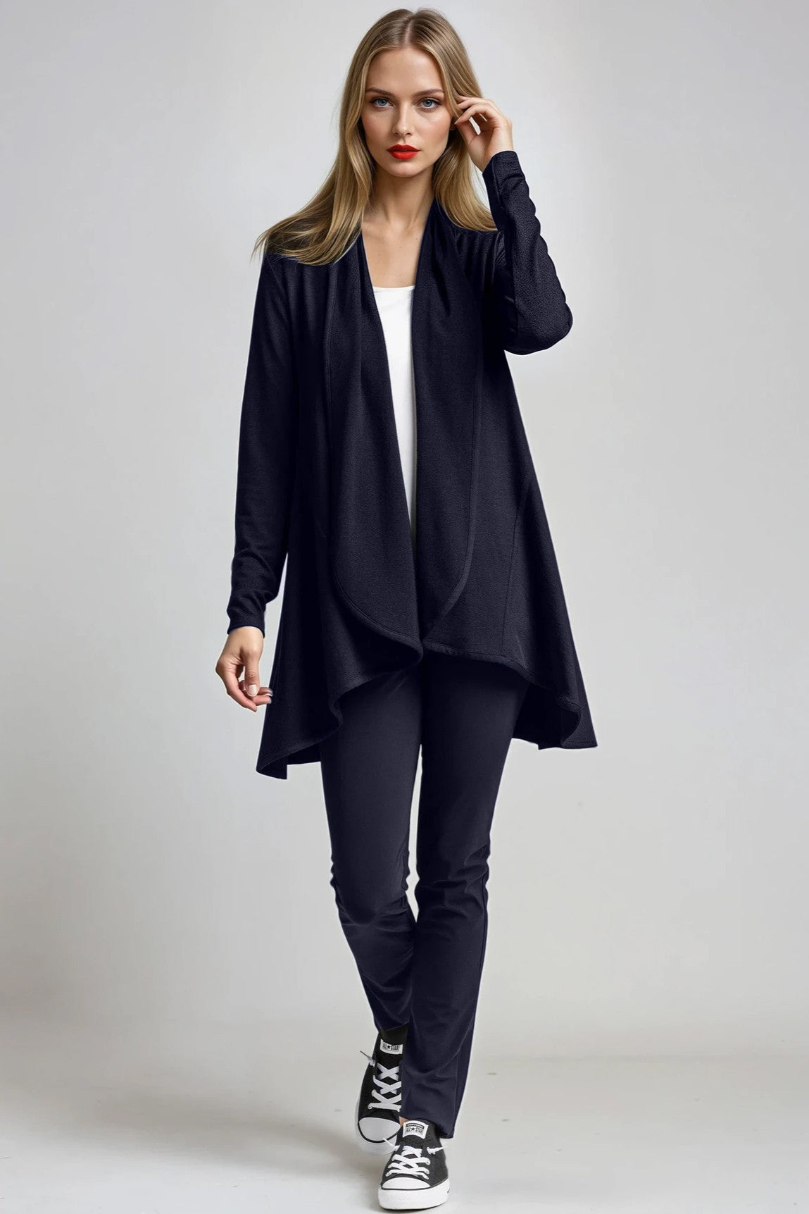 PAULA RYAN Panelled Swing Cardigan - Merino Navy - Paula Ryan