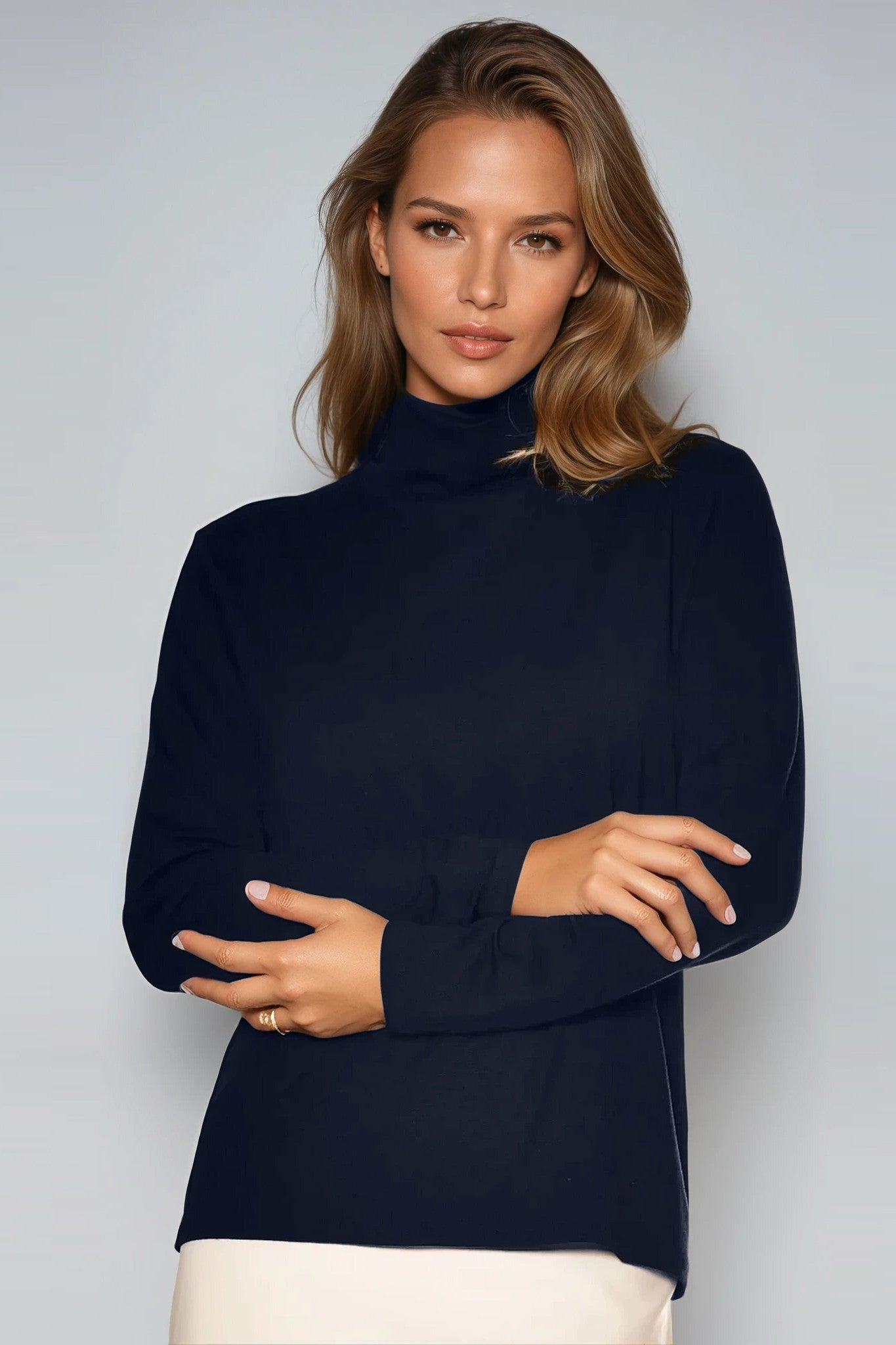 PAULA RYAN Easy Fit Polo Neck Top - Merino Navy - Paula Ryan