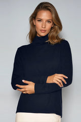 PAULA RYAN Easy Fit Polo Neck Top - Merino Navy
