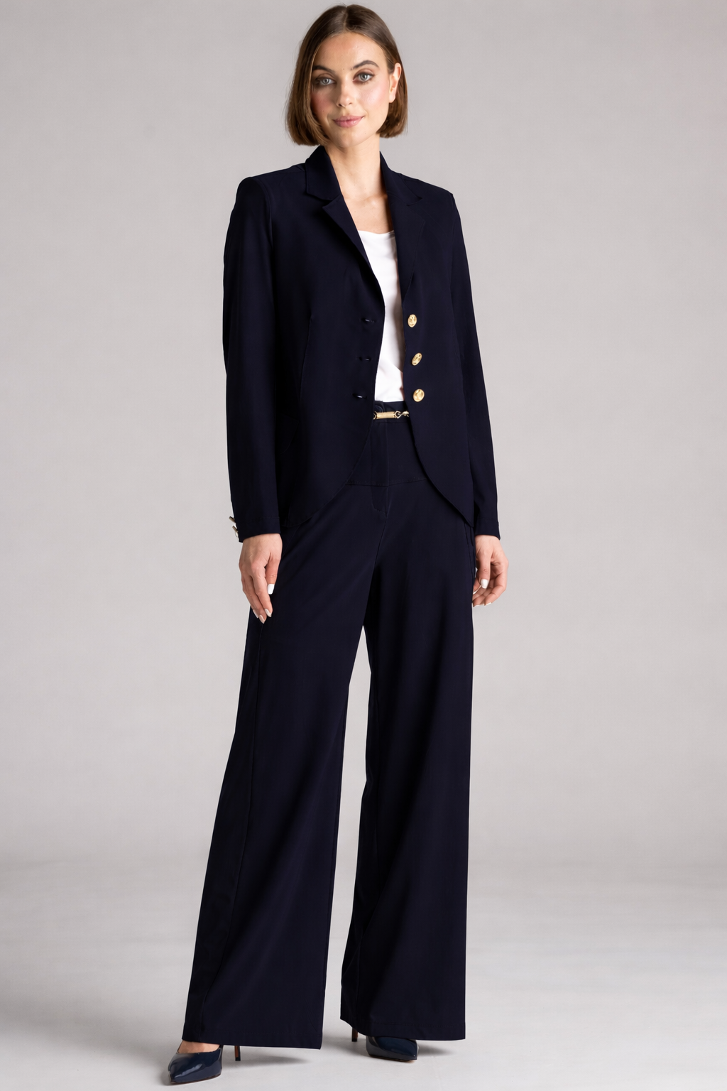 PAULA RYAN Long-line Boyfriend Jacket - Microjersey Navy - Paula Ryan