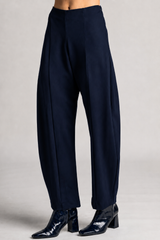 PAULA RYAN Side Zip Barrel Pant - Navy Roma