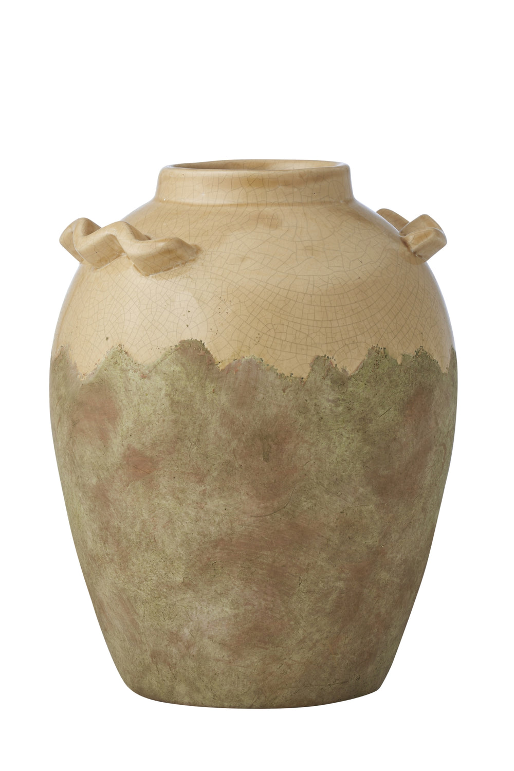 Tall Honey Moss Crackle Glaze Handled Vase