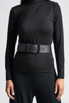 PAULA RYAN Squared Buckle Leather Belt - Black/Gunmetal - Paula Ryan