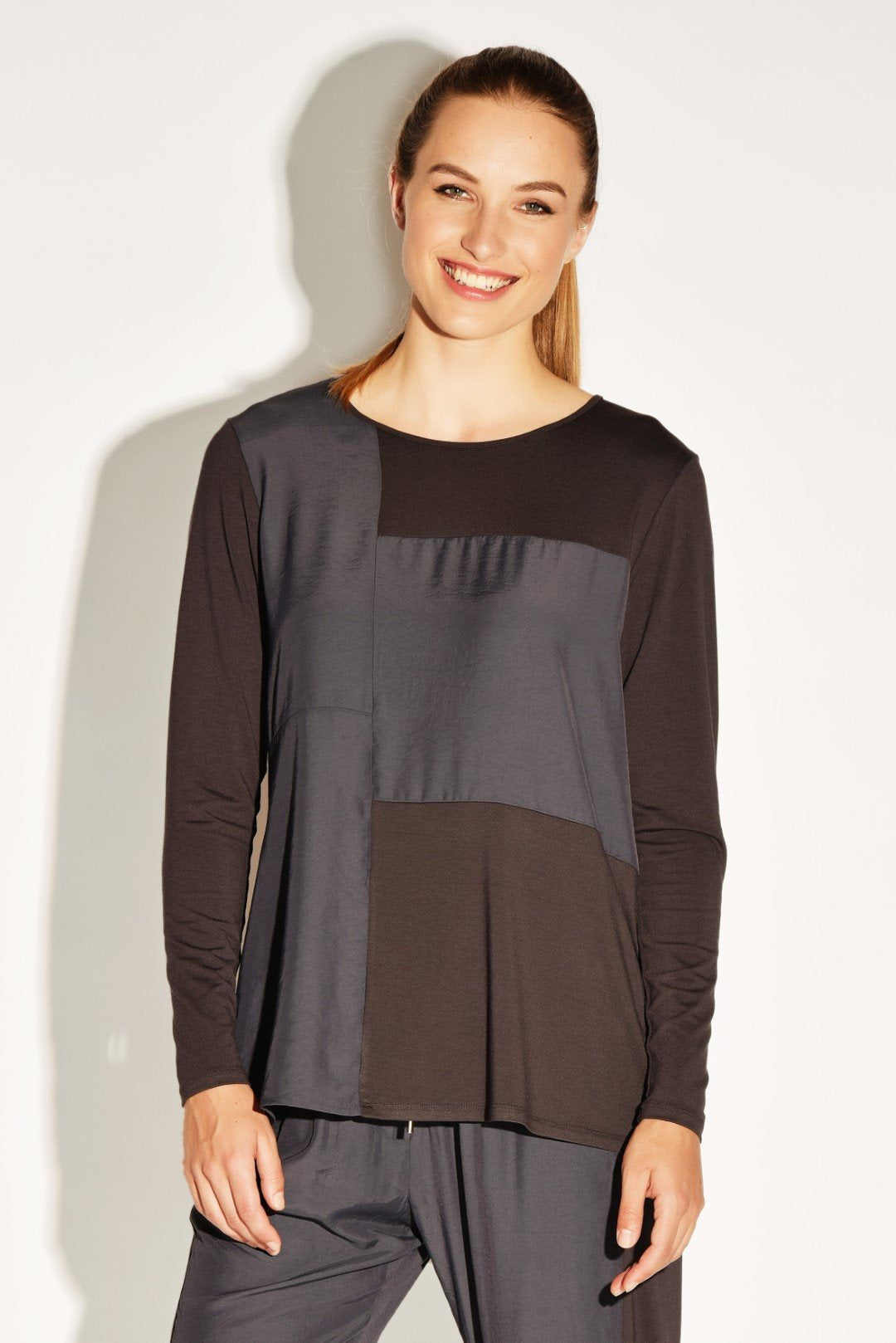 PAULA RYAN RELAXED Side Panel Long Sleeve Tee - Viscose Jersey - Paula Ryan
