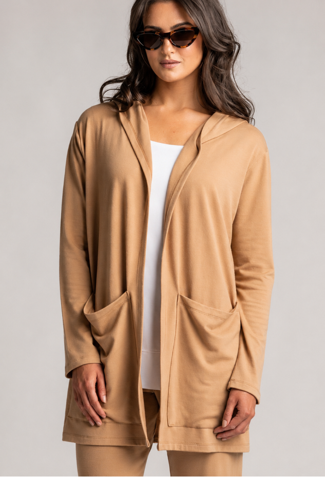 PAULA RYAN Hooded Cardigan with Pockets - Merino Camel - Magpie Style