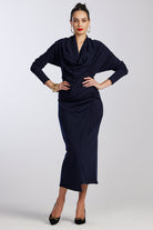 PAULA RYAN Twist Wrap Skirt - Navy Merino - Paula Ryan