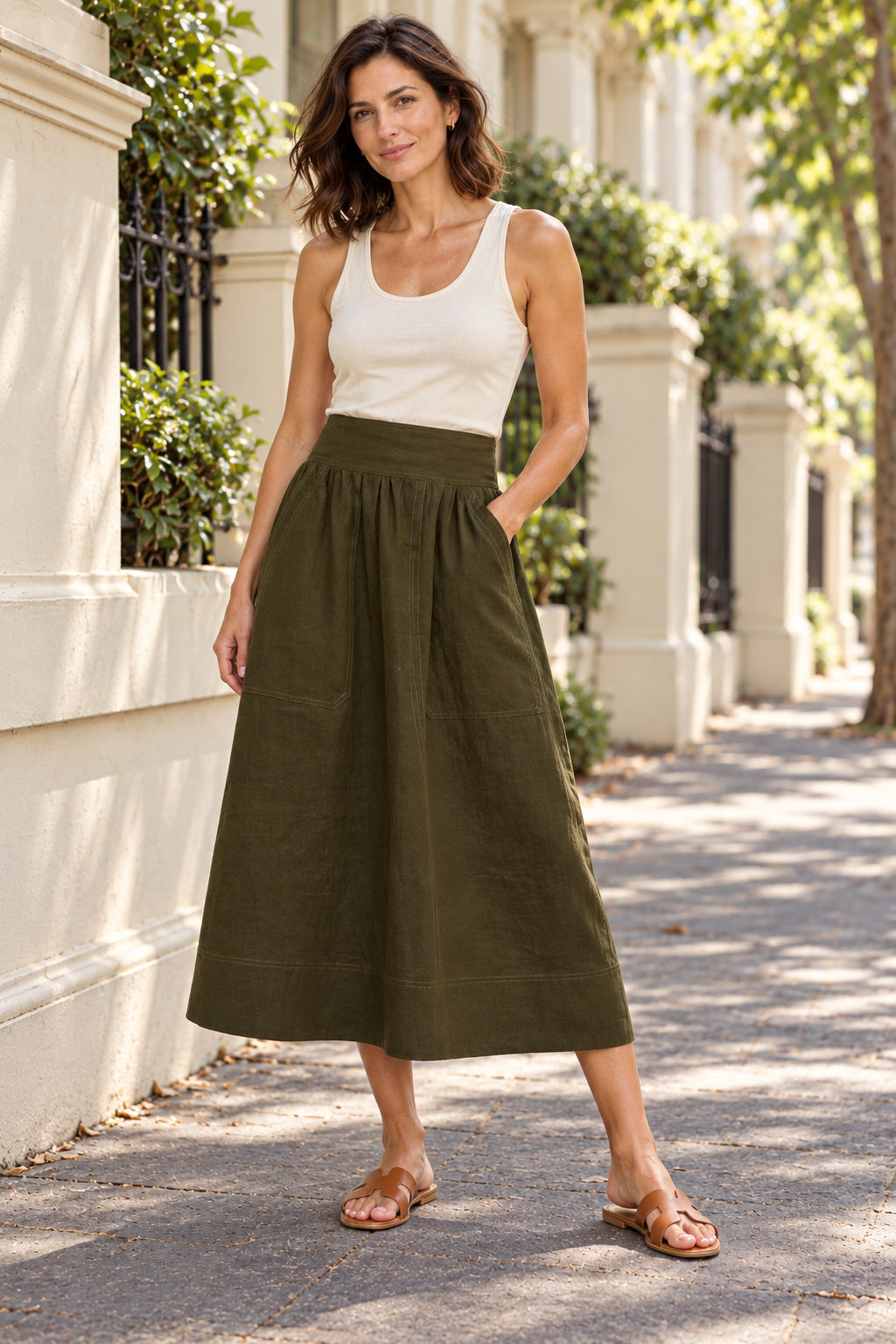 365 DAYS Marion Linen Skirt - Khaki - Magpie Style