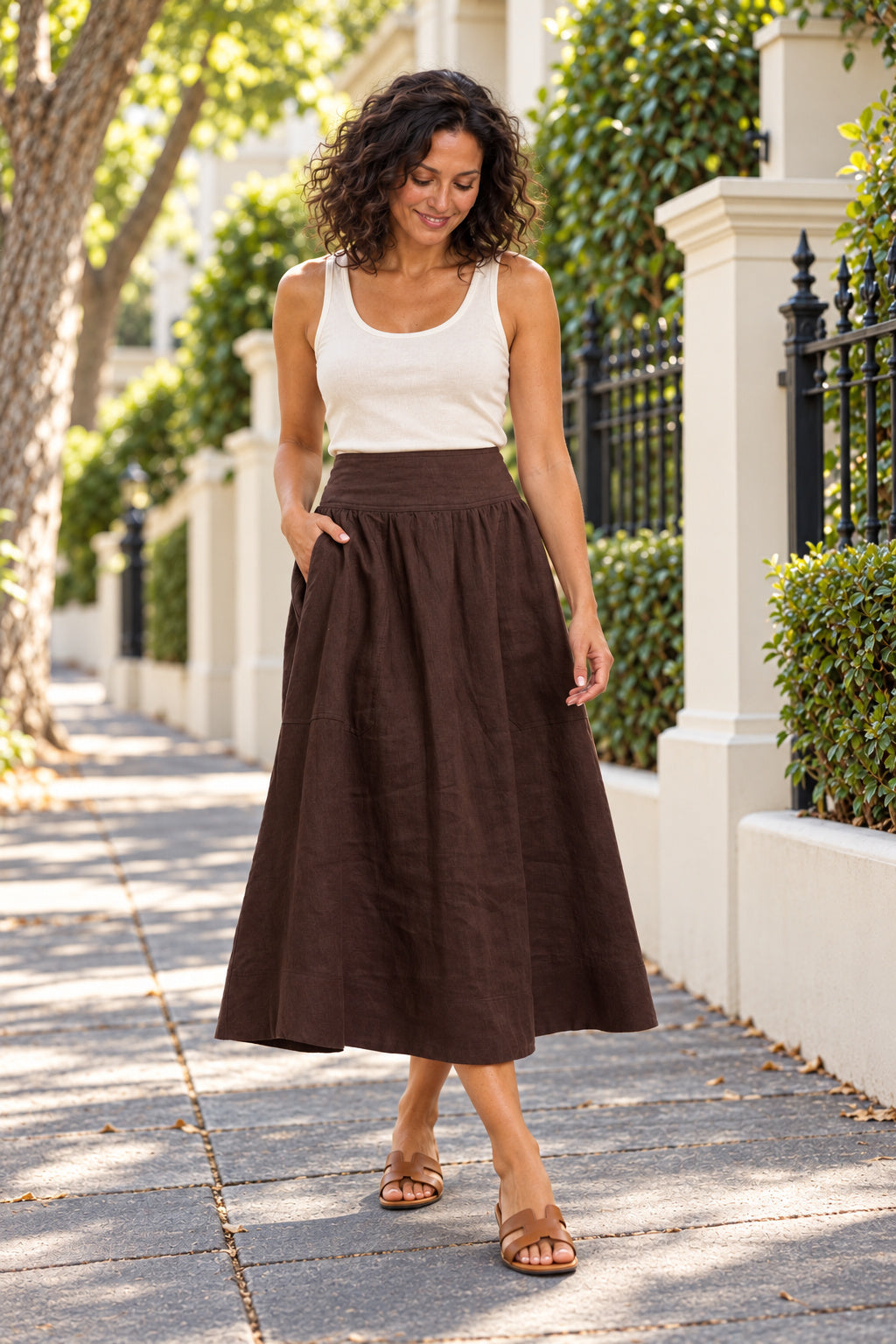 365 DAYS Marion Linen Skirt - Chocolate - Magpie Style