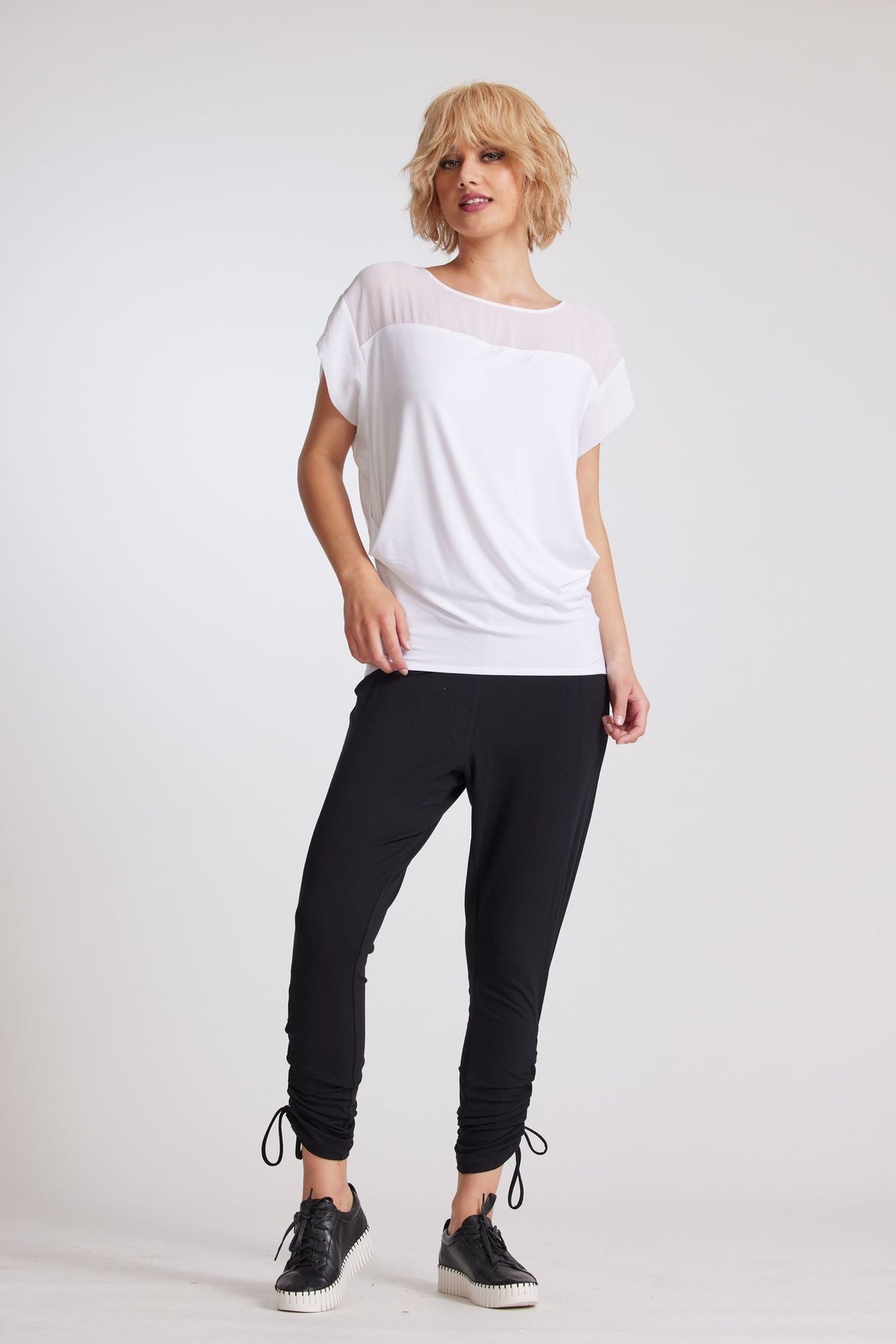 PAULA RYAN Chiffon Yoke Cuffed Top - White - Micromodal - PRE ORDER - Paula Ryan