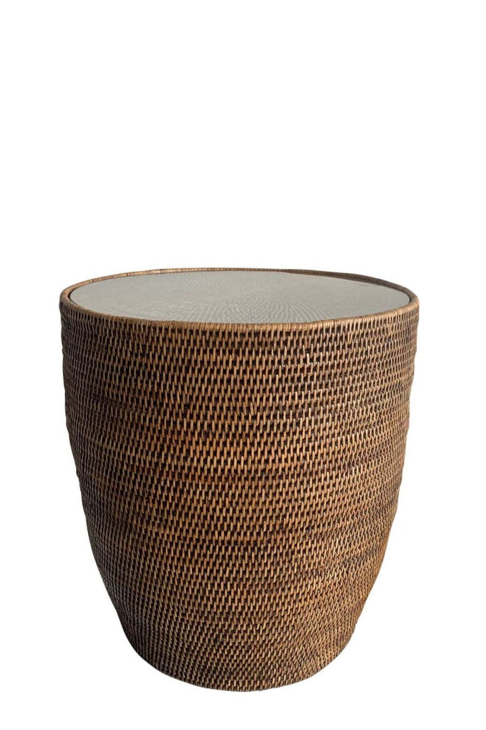 Drum Side Table with Glass Top