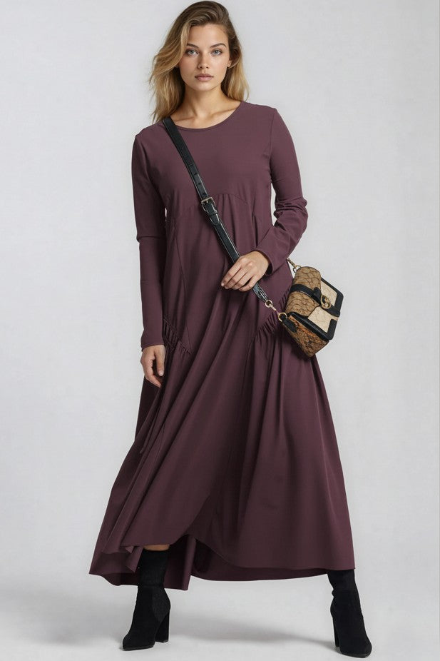 PAULA RYAN Long Sleeve Arched Front Dress - Warm Cocoa - Paula Ryan