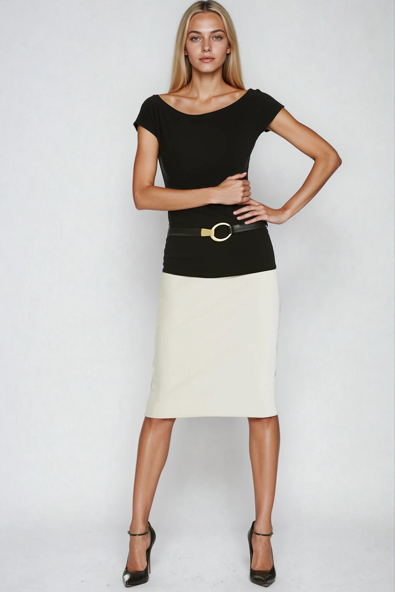 PAULA RYAN Slim Fit Boat Neck Cap Sleeve Top - Ecovero Black - Paula Ryan