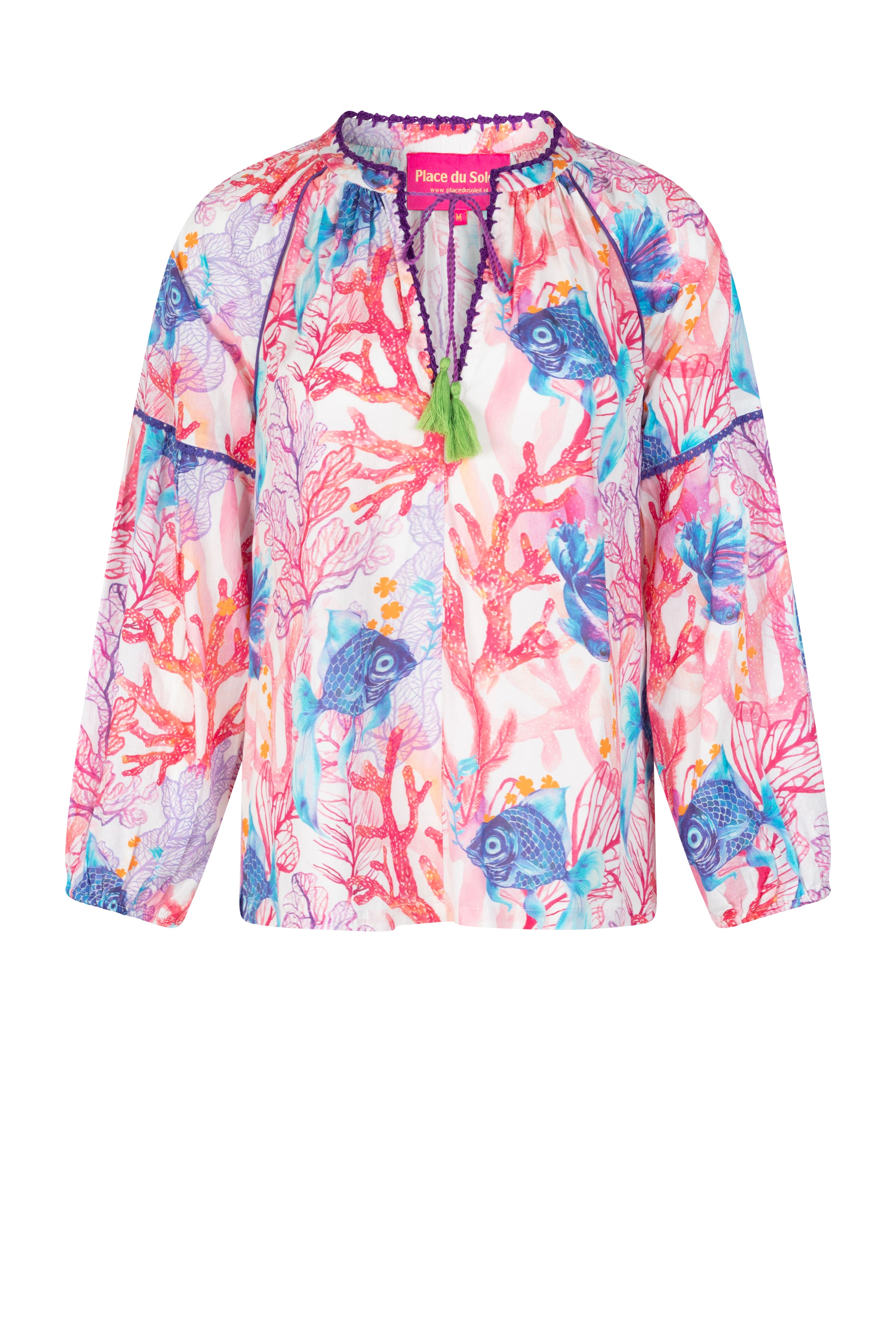 PLACE DU SOLEIL Blue Fish Coral Top - Pink/Blue - Magpie Style