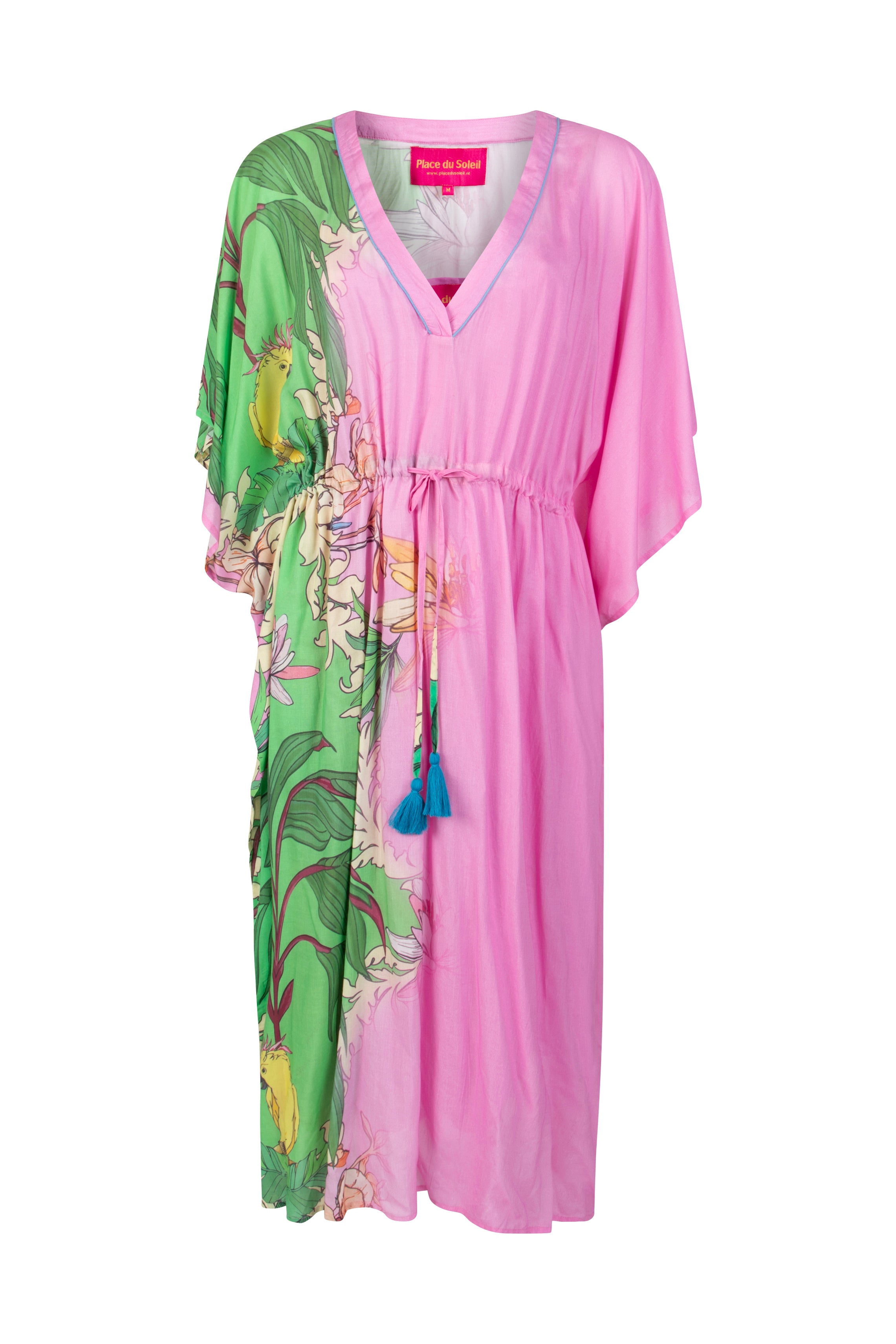 PLACE DU SOLEIL Green Birds Kaftan - Pink - Magpie Style
