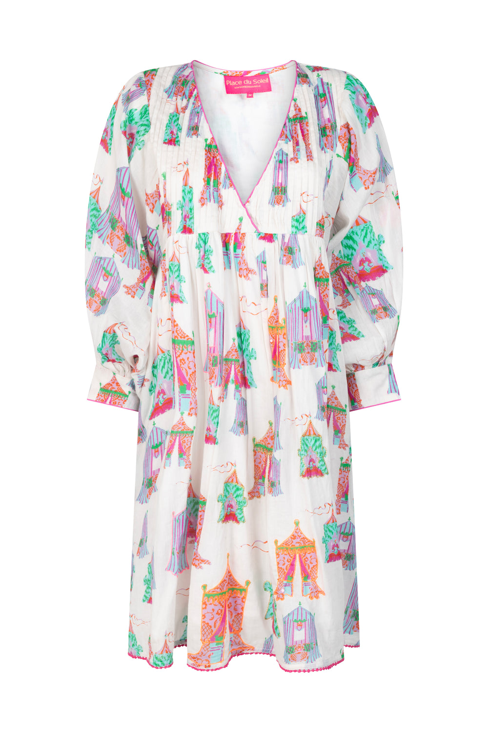 PLACE DU SOLEIL Tea Tents Short Dress - White Multi