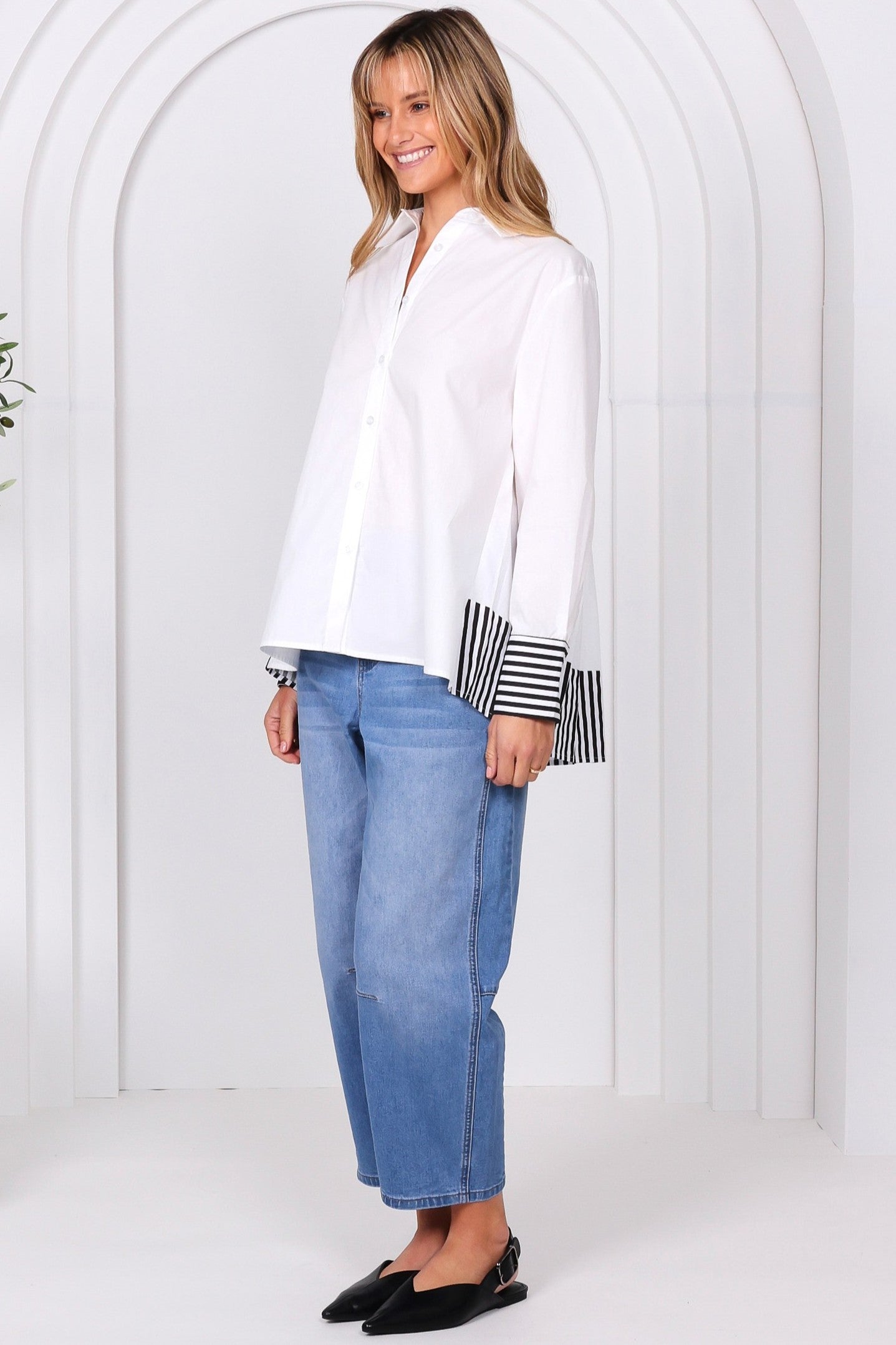 LEONI Kali Shirt - White Navy Stripe - Magpie Style