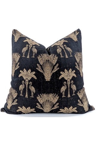 Palm Flamingo Black & Gold Cushion