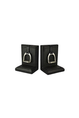 Black Leather Bookends with Stirrups