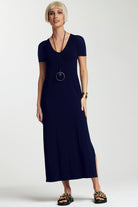 PAULA RYAN ESSENTIALS Short Sleeve Modal Sheath - Navy - Paula Ryan