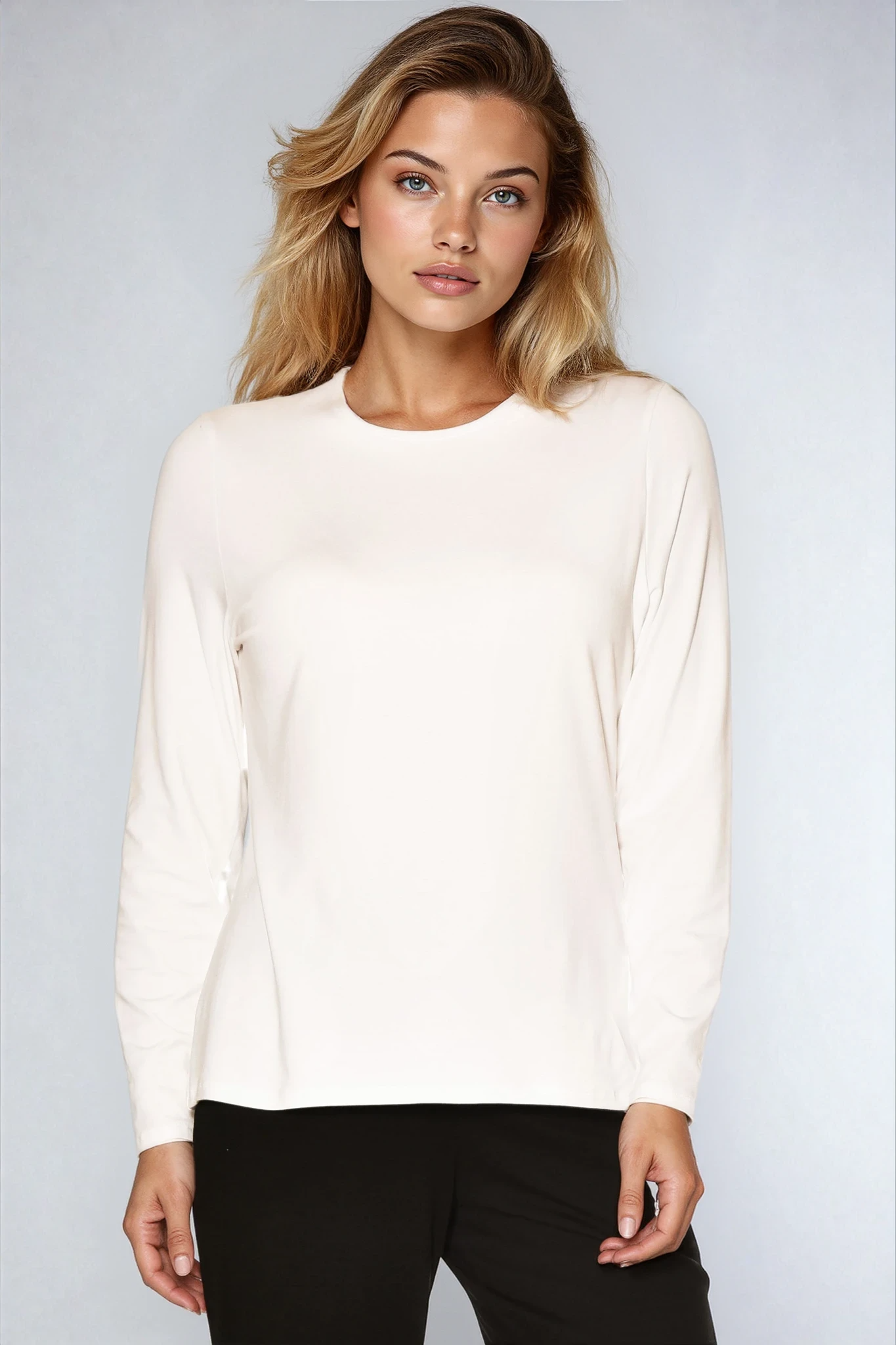 PAULA RYAN Easy Fit Long Sleeve Crew Neck Top - Ecovero White - Paula Ryan
