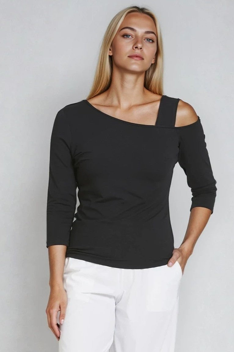 PAULA RYAN Asymmetric Neck Top - Eco Vero Black - Paula Ryan