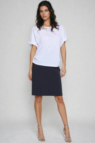PAULA RYAN Ruched Sleeve Side Tuck Top - White Microjersey - Paula Ryan