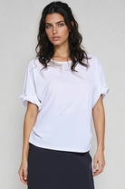 PAULA RYAN Ruched Sleeve Side Tuck Top - White Microjersey - Paula Ryan