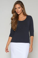 PAULA RYAN Easy Fit 3/4 Sleeve U Shape Neck Top - Eco Vero Navy