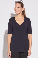 PAULA RYAN ESSENTIALS V Neck Short Sleeve Top - MicroModal White