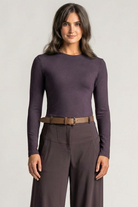 PAULA RYAN Silm Fit Crew Neck Top - Merino Cocoa Plum - Paula Ryan
