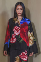 TRELISE COOPER Glossy Goddess Blouse - Black Floral - Magpie Style