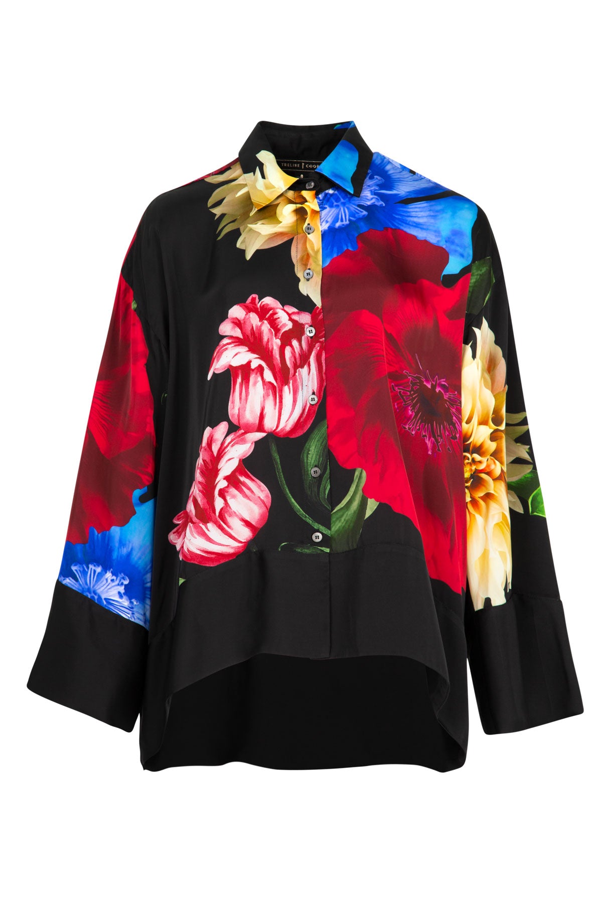 TRELISE COOPER Glossy Goddess Blouse - Black Floral - Magpie Style