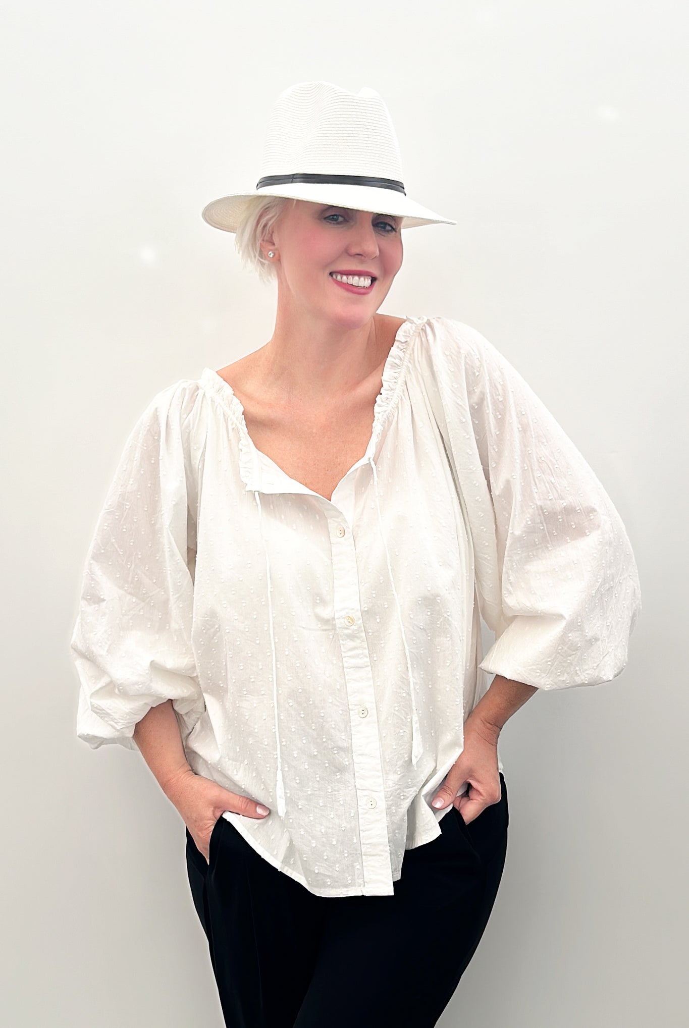 TIGERS IN PARIS - Drawcord Ruffle Blouse White - Magpie Style
