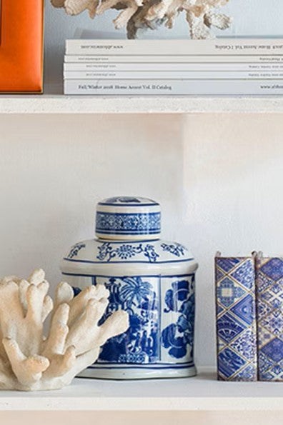 Blue and White Oval Jar - Magpie Style