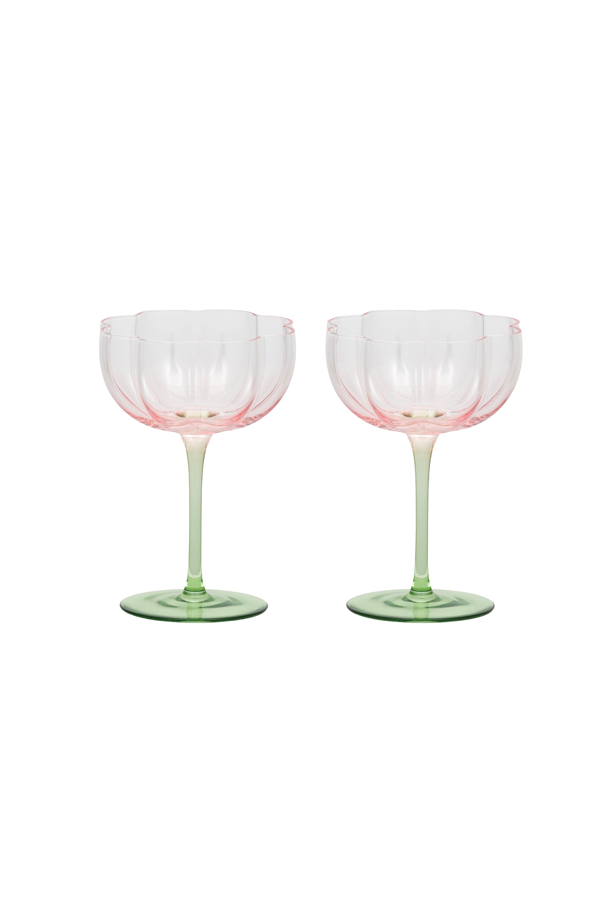 Tulip Cocktail Glasses Set/2 Pink/Green - Magpie Style