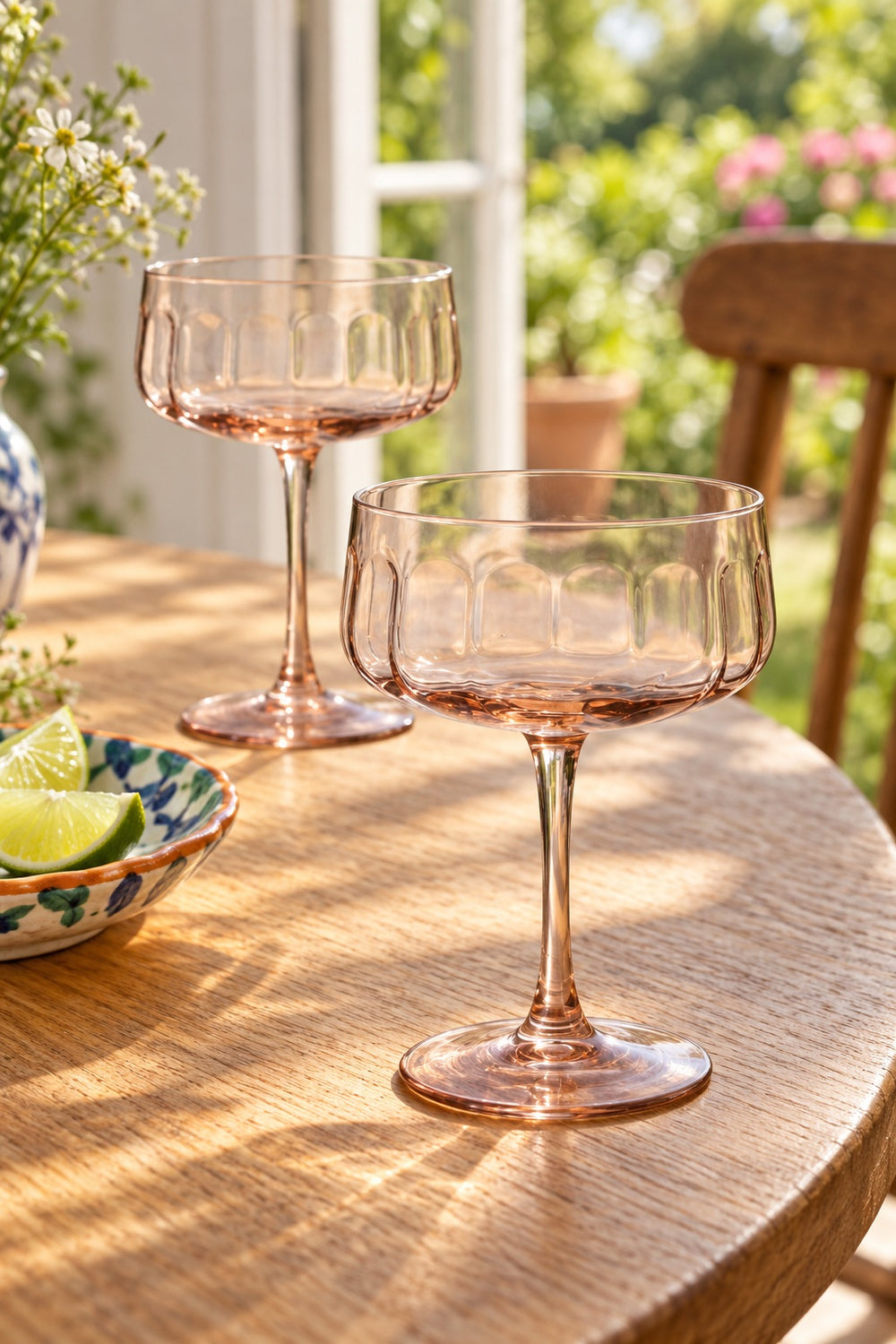 Blush Ribbed Coupe Glass Set