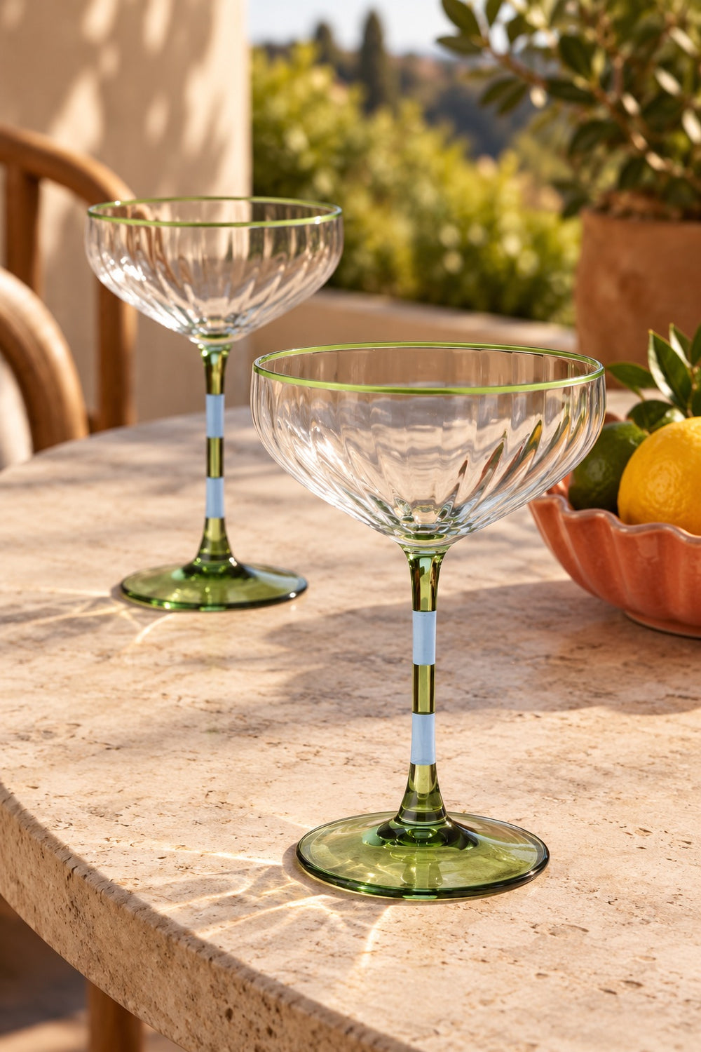Green Stripe Coupe Glass Set
