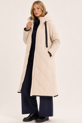 TIRELLI Diamond Quilt Puffer Coat - Cream