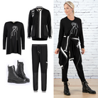 PAULA RYAN RELAXED Zip Front Printed Hoodie - Viscose Jersey - Black/White - Paula Ryan