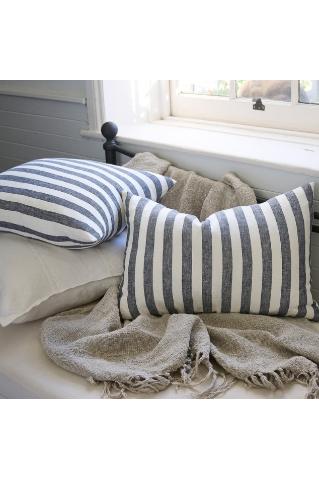 Santi Linen Cushion - Off White/Navy Stripe 40x60cm - Magpie Style