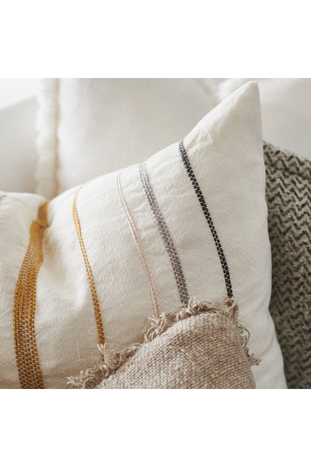 Moro Linen Cushion - White with Multi Stitching 50x50cm - Magpie Style
