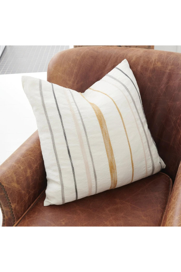 Moro Linen Cushion - White with Multi Stitching 50x50cm - Magpie Style