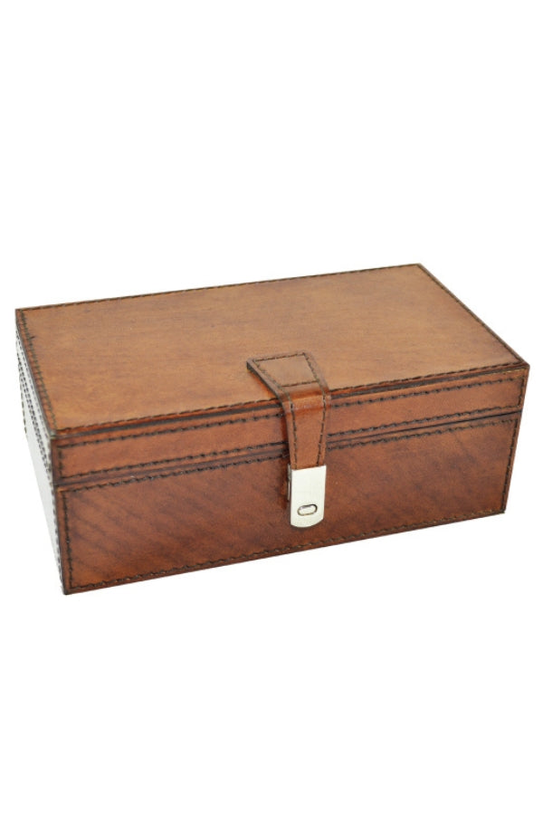 Square Leather Box with Magnetic Catch - Tan - Magpie Style