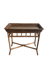 Console Table with Rattan Legs & Glass Top