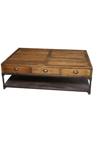 Industrial Coffee Table with Metal Shelf