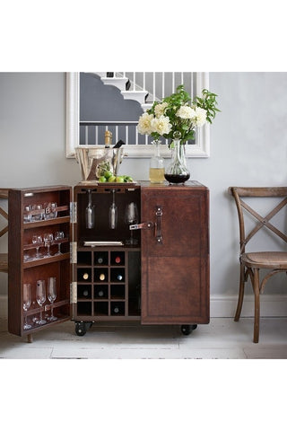 Leather Bar Cabinet - Chocolate Brown