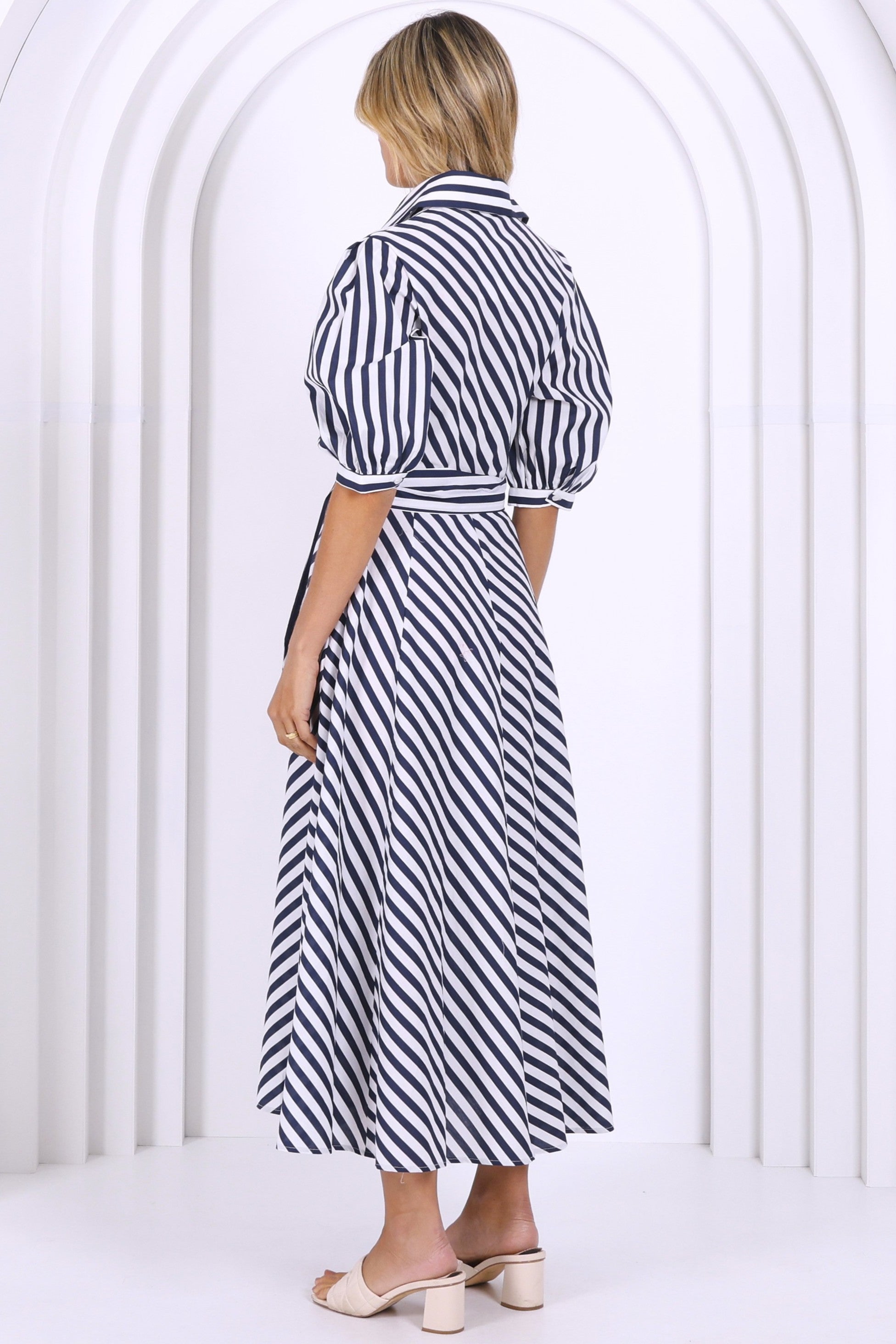 LEONI Bianca Dress - Navy/White - Magpie Style