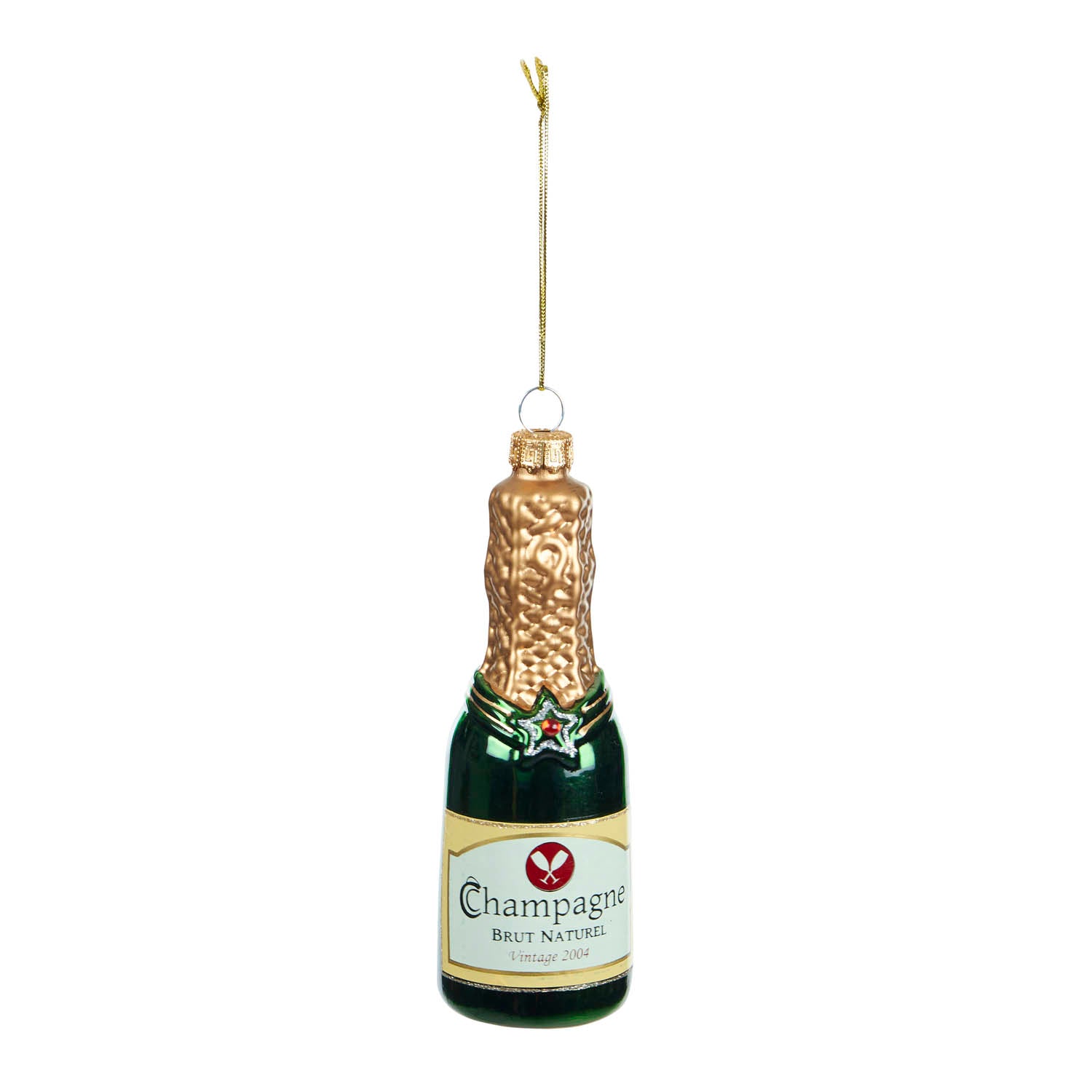 Champagne Bottle Glass Bauble - Green