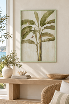 Banana Palm Botanical Panel styled in a refined sunlit coastal home